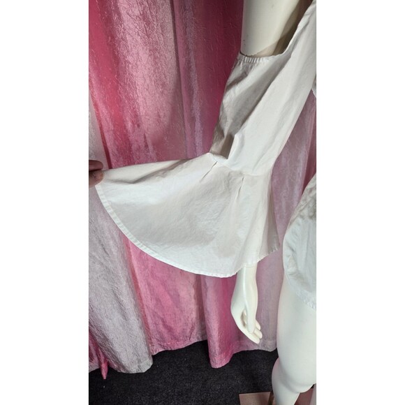 Boston Proper White Crisp Cold Shoulder Flare Sleeve Cotton Blouse Size 12 - Picture 6 of 12